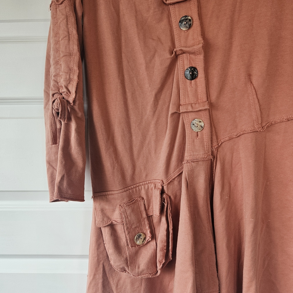 Color Me Cotton Alissa Duster Coat Rust Orange Asymmetrical Lagenlook Small - Picture 2 of 8